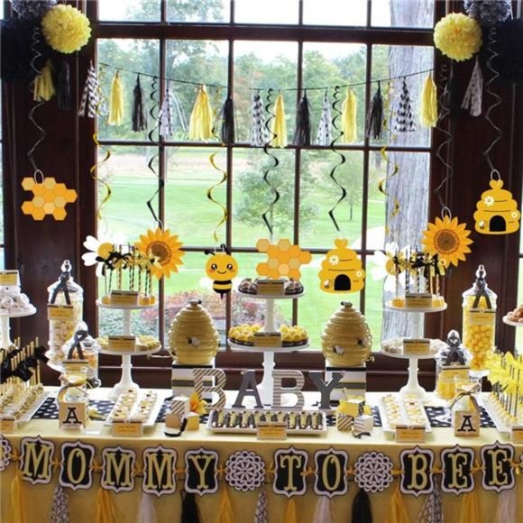 20PCS Bumble Bee Hanging Swirl Decorations,Bee Party Hanging Swirls Foil Ceiling - Picture 6 of 6